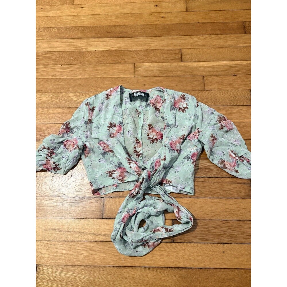 Reformation Size XS Floral Tie Crop Top Mint Green